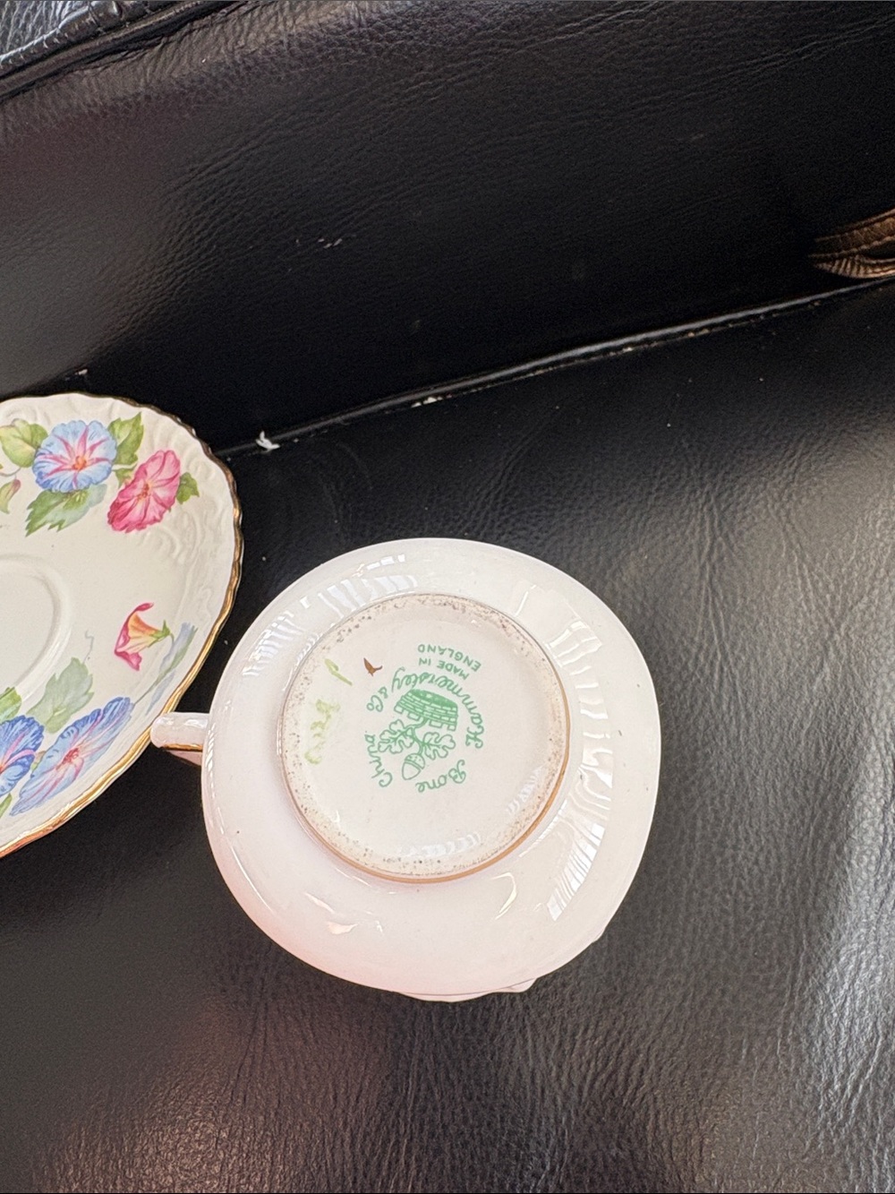 Vintage Floral Porcelain Teacup and Saucer Set with Gold Trim Morning Glory - Picture 4 of 8